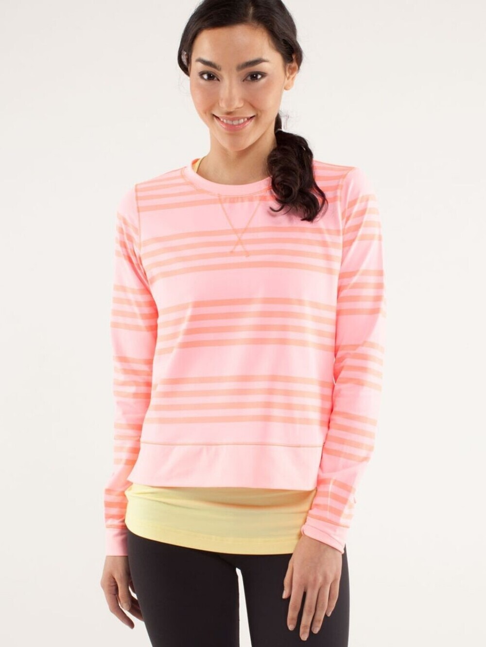 Lululemon Run: Warm Up Crew Size 6 Pink Color Stripes Style Number: W3A21S